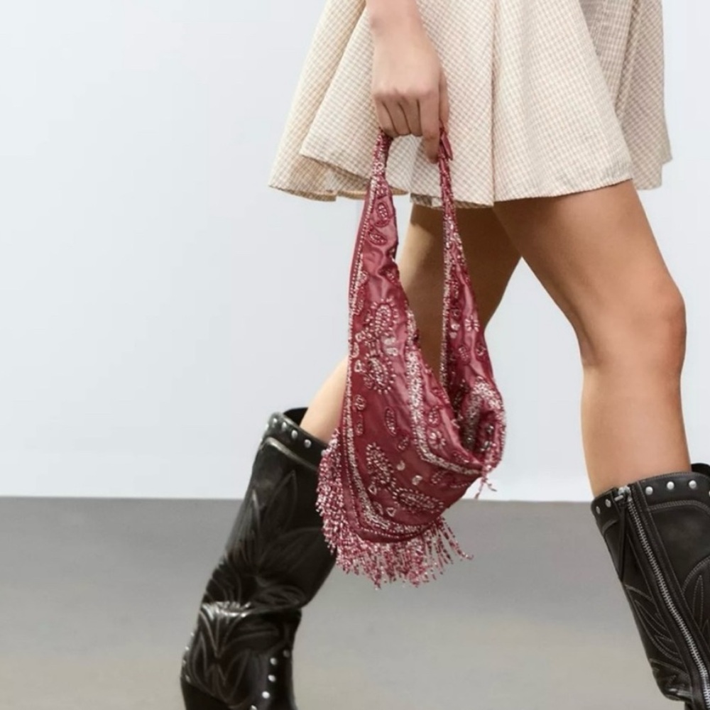 Zara Silver and Red Satin Bag